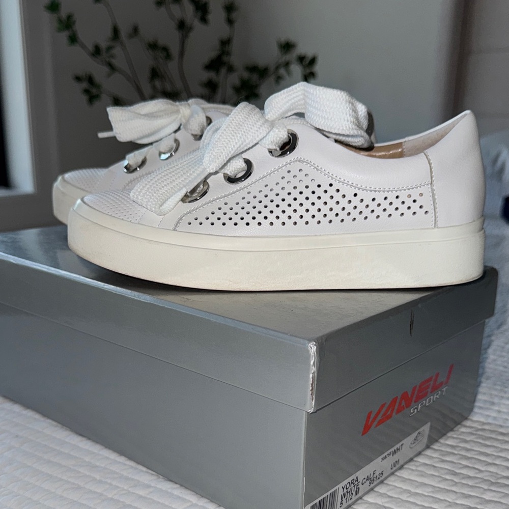 Vaneli White Perforated Sneakers